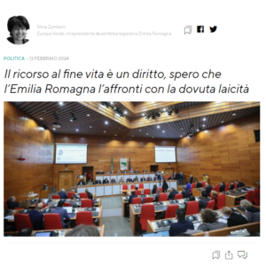 Il ricorso al fine vita è un diritto, spero che l’Emilia Romagna l’affronti con la dovuta laicità